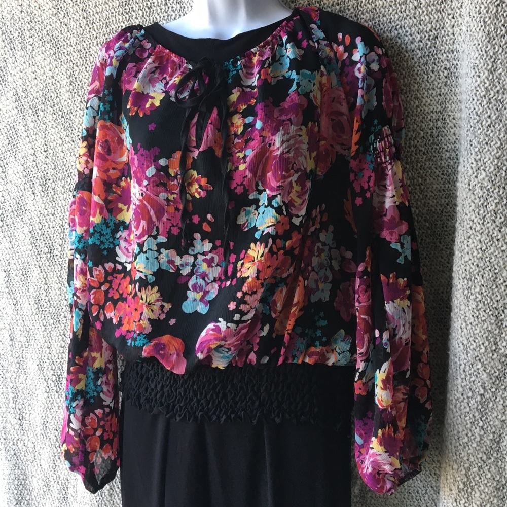 Arden B Colorful Floral Polyester Top Size Large